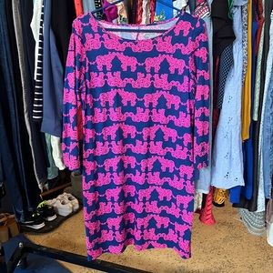 Lilly Pulitzer size M hot pink elephants and navy blue dress, worn once!